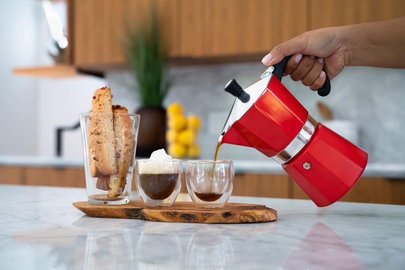 Bellemain Stovetop Espresso Maker | Italian Moka Pot Espresso Maker, Classic Aluminum Design Mocha Pot for Home Brewing & Camping | Easy to Use & Clean - 3-Cup, Red - Image 4